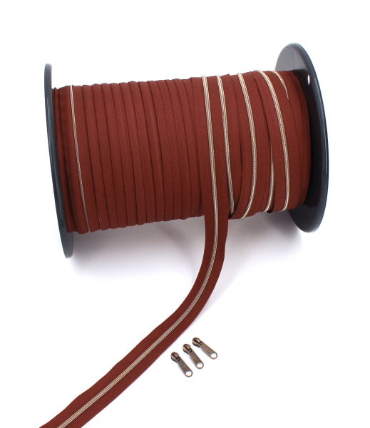 Reißverschluss endlos, metallisiert schmal rehbraun /messing-antik (1m)